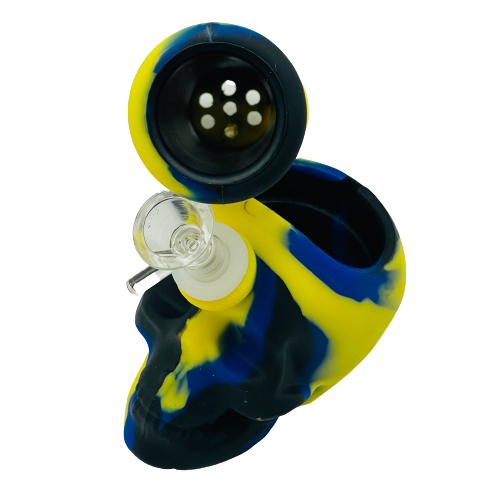 Silicone 9in Skull Shape Bong w/Ice Catcher - Assorted Colors (B2B)