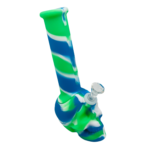 Silicone 9in Skull Shape Bong w/Ice Catcher - Assorted Colors (B2B)