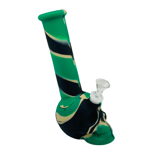 Silicone 9in Skull Shape Bong w/Ice Catcher - Assorted Colors (B2B)