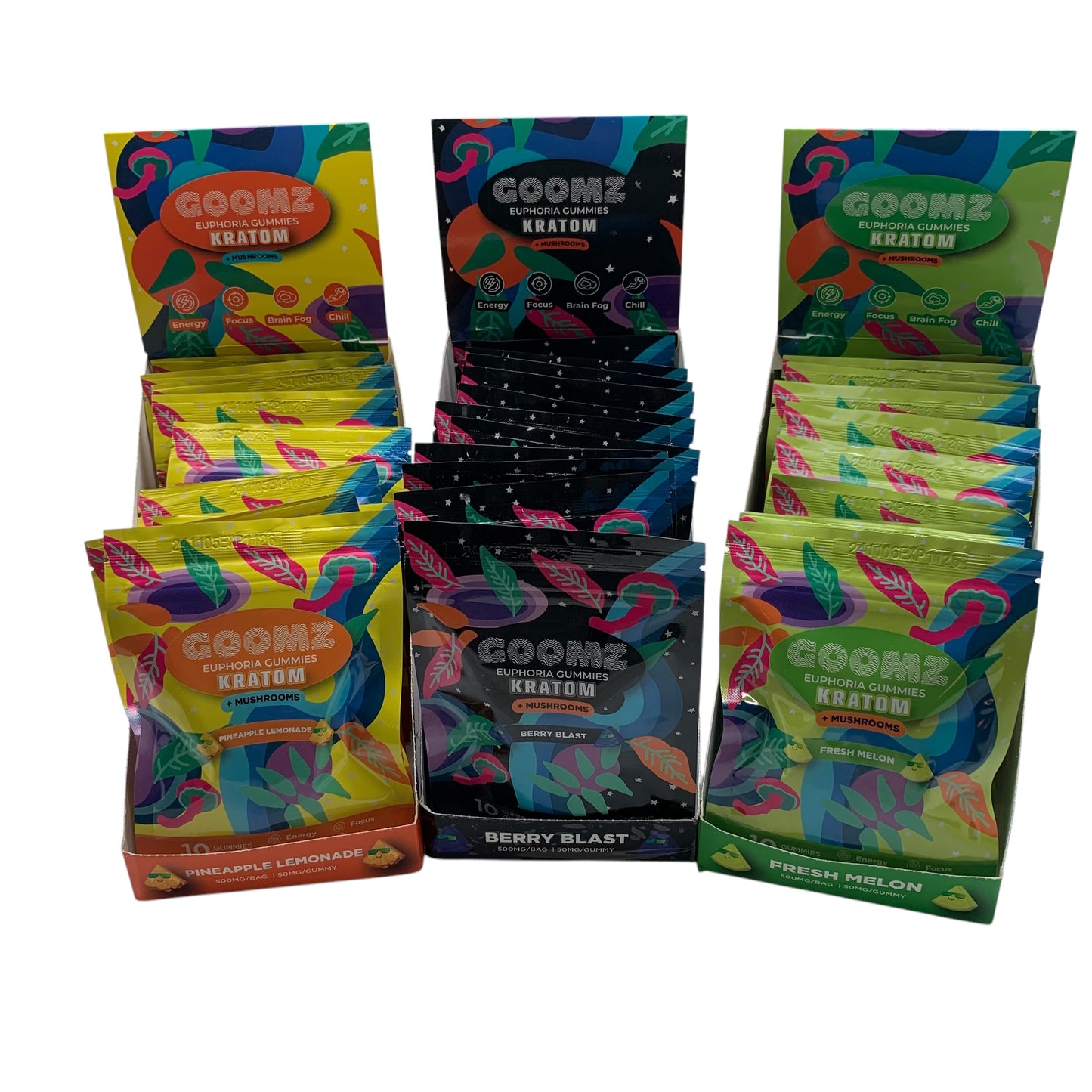 Goomz Euphoria Kratom + Mushroom Gummies | 50mg Per Gummy | 10 Gummies Per Bag | 10ct Display(Flavor Options Available) (B2B)