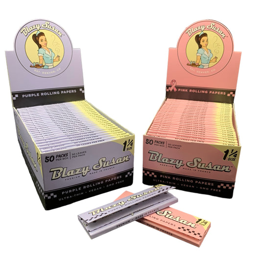 Blazy Susan Rolling Papers - Size 1 1/4, 50 Leaves Per Booklet, 50 Booklets Per Box (Color Options Available) (B2B)