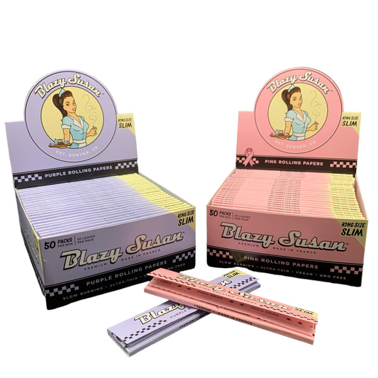Blazy Susan Rolling Papers - King Size Slim, 50 Leaves Per Booklet, 50 Booklets Per Box (Various Colors Available) (B2B)