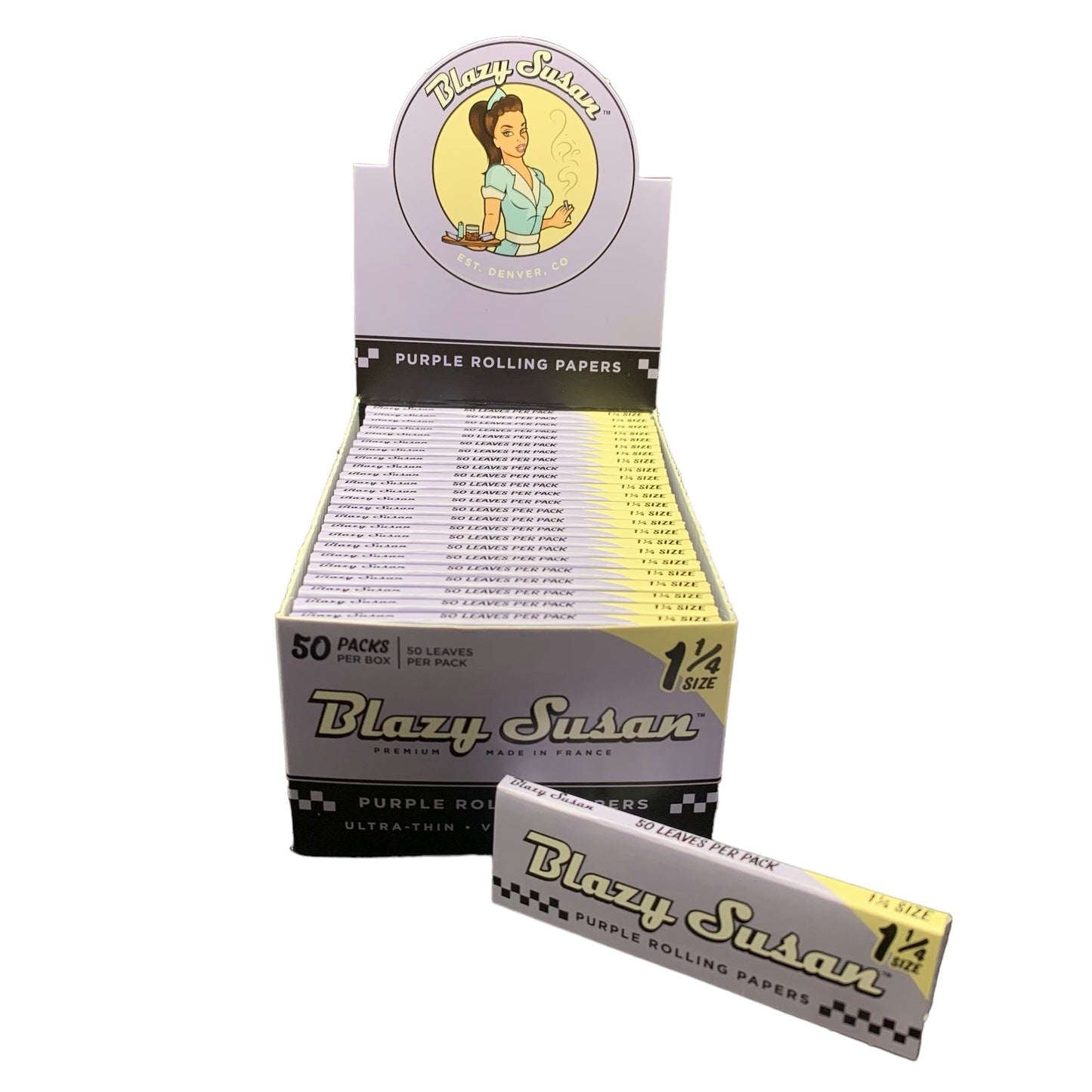 Blazy Susan Rolling Papers - Size 1 1/4, 50 Leaves Per Booklet, 50 Booklets Per Box (Color Options Available) (B2B)