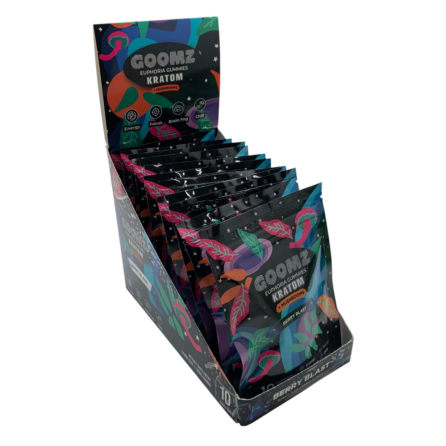Goomz Euphoria Kratom + Mushroom Gummies | 50mg Per Gummy | 10 Gummies Per Bag | 10ct Display(Flavor Options Available) (B2B)