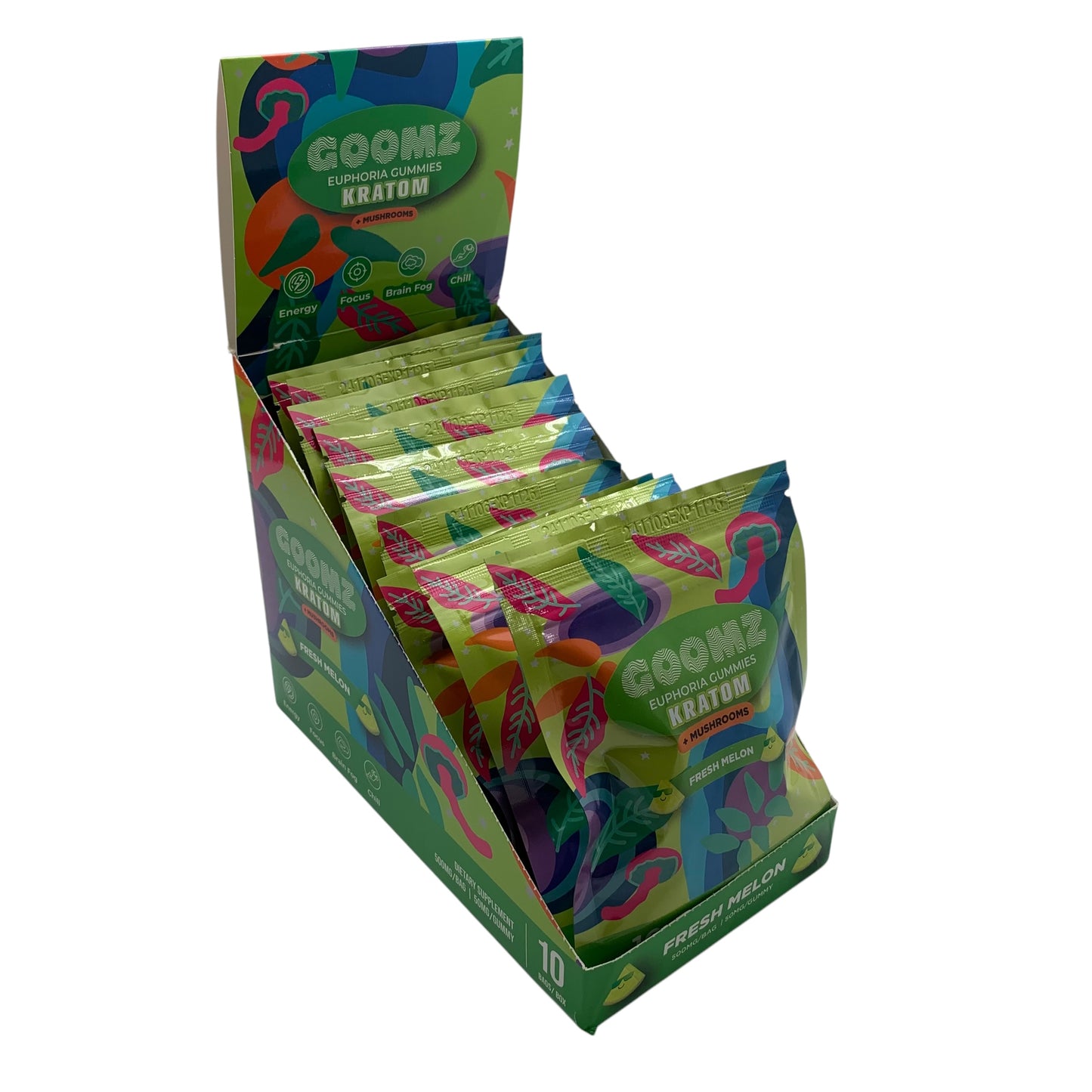 Goomz Euphoria Kratom + Mushroom Gummies | 50mg Per Gummy | 10 Gummies Per Bag | 10ct Display(Flavor Options Available) (B2B)