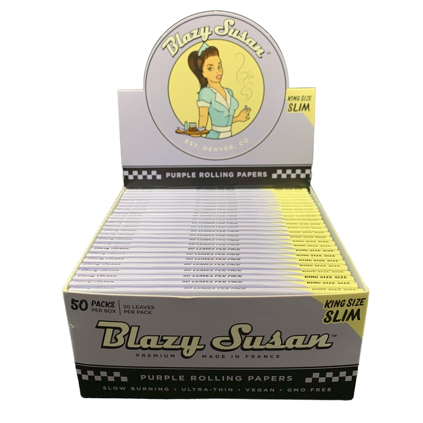 Blazy Susan Rolling Papers - King Size Slim, 50 Leaves Per Booklet, 50 Booklets Per Box (Various Colors Available) (B2B)