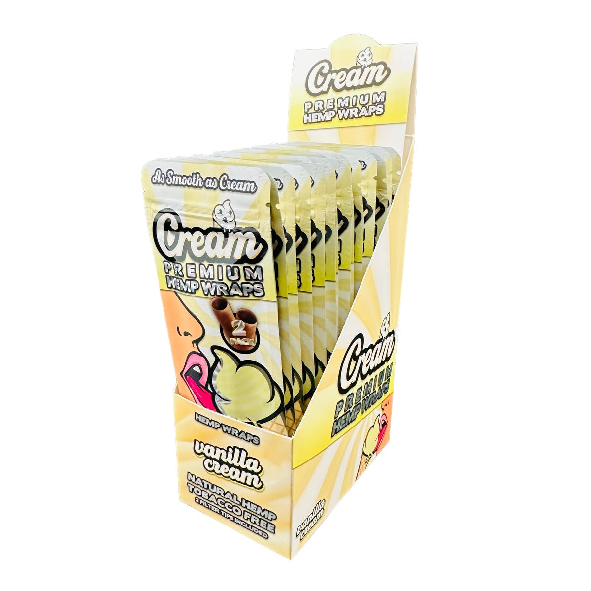 Cream Premium Hemp Wraps, 2 Per Pack, Box of 25 Packs (Flavor Options Available) (B2B)