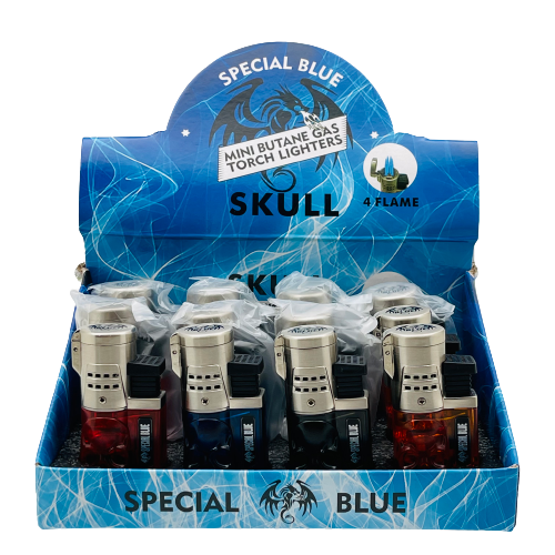Skull Four Flame Torch Lighters - 12ct Display (B2B)
