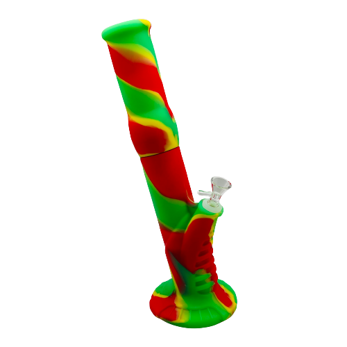 Silicone 15in Straight Tube Bong w/Ice Catcher - Assorted Colors (B2B)